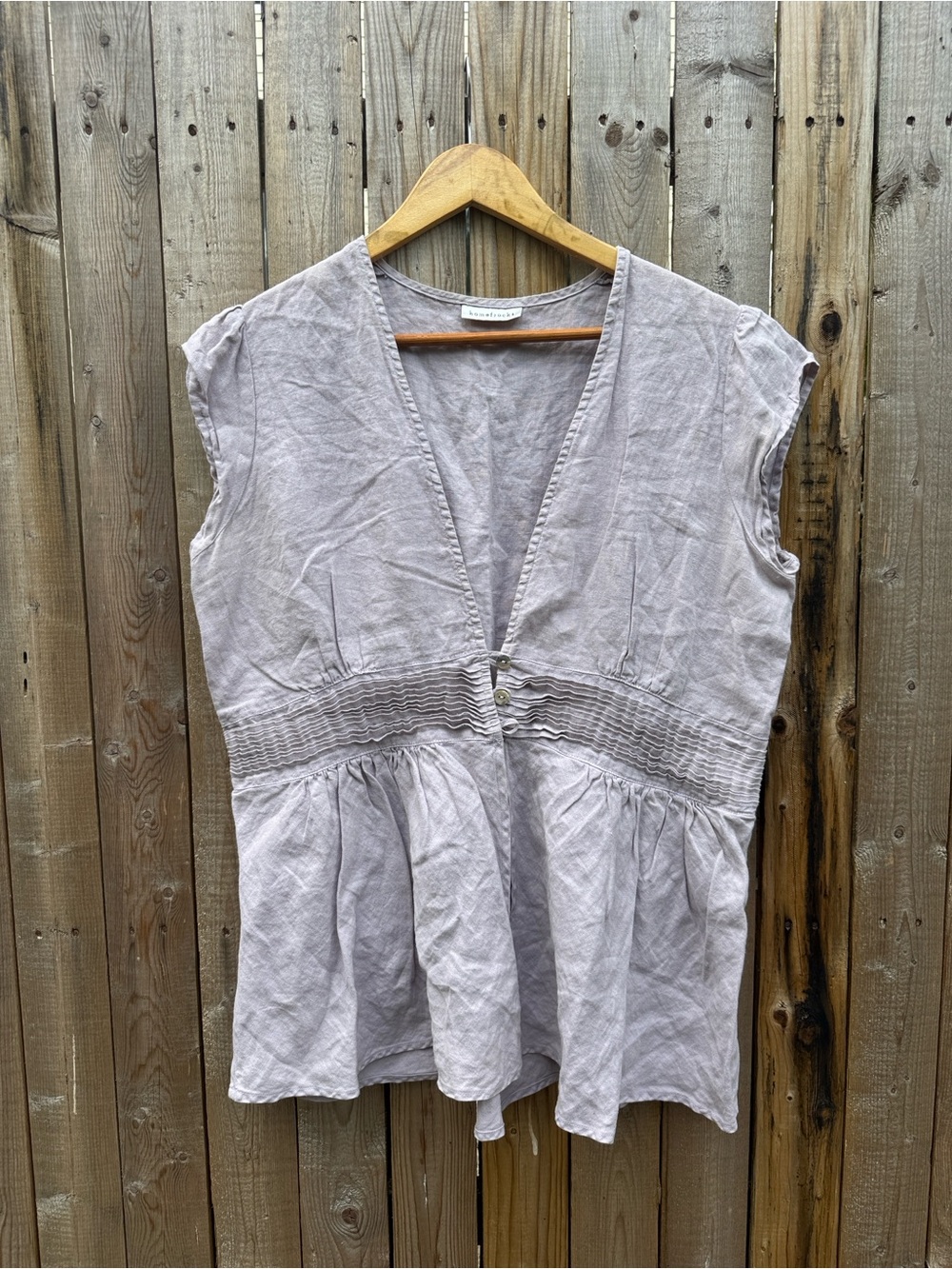 Homefrocks linen Lavender V-Neck Smocked Waist Peplum Tunic